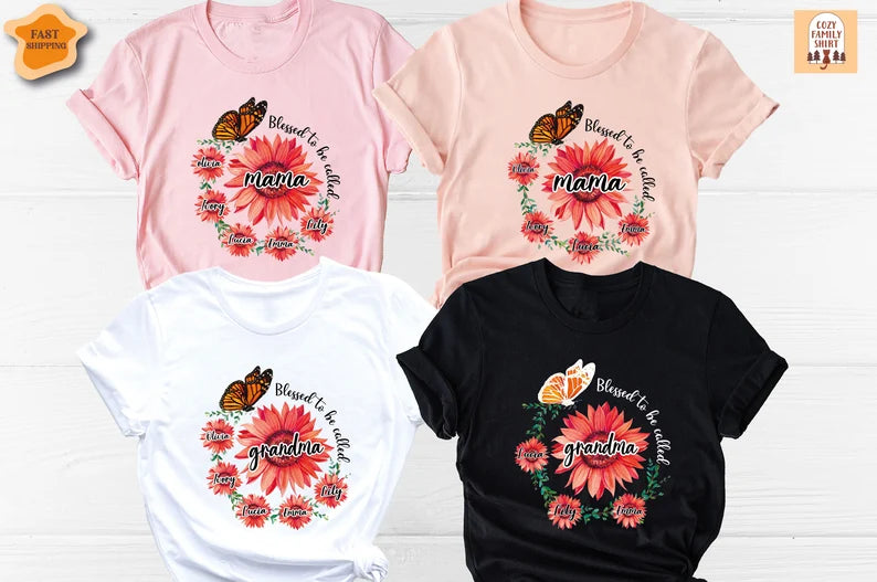 Sun Flower Mama Shirt, Sun Flower Grandma Shirt, Mom Shirt, Mama Shirt, Blessed Mama Shirt, Mothers Day Shirt, Butterfly Mama Shirt