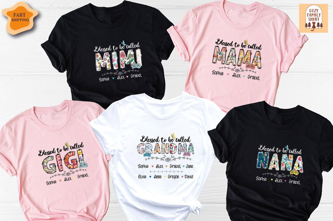 Unisex T-shirt Blessed to be Called Grandma Mama Gigi Nana Mimi Shirt, Grandparents Shirt, Mothers Day Shirt, Custom Grandma Shirt, Kids Names Shirt