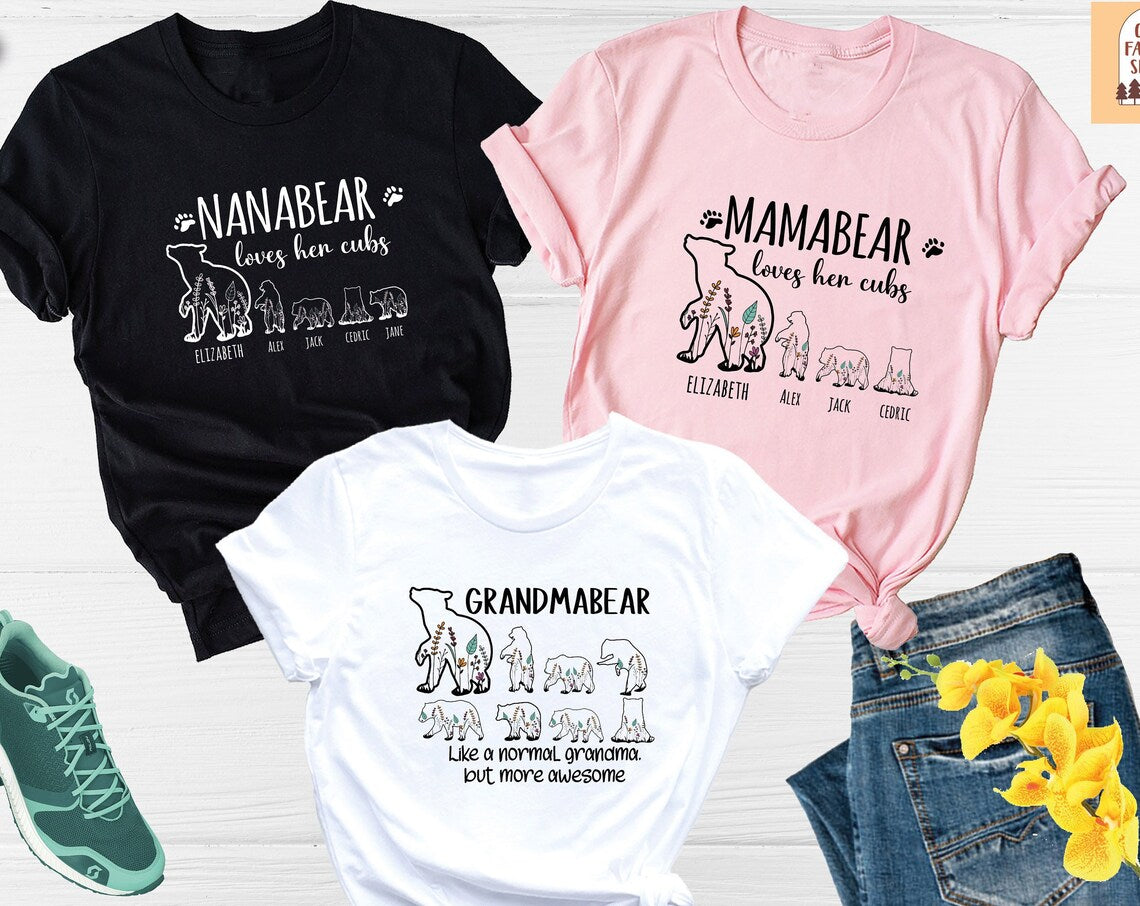 Unisex T-shirt Mama Bear Shirt, Nana Bear Shirt, Grandma Bear Shirt, Custom Grandma Shirt, Mothers Day Shirt, Mama Shirt, Grandma and Kids Names Shirt