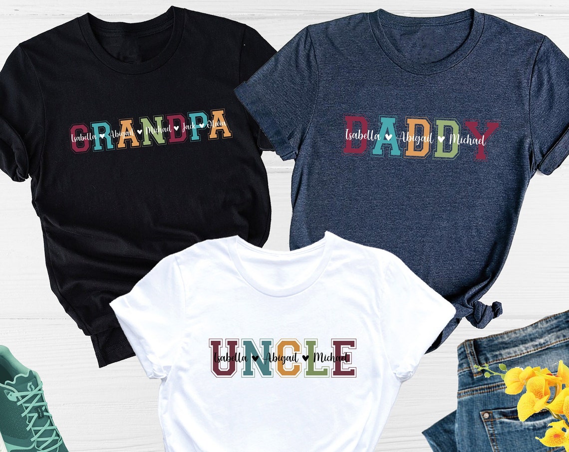 Unisex T-shirt Daddy Shirt, Grandpa Shirt, Uncle Shirt, Kid Names Shirt, Father's Day Shirt, New Daddy Shirt, Custom Family Shirt, Grandchild Shirt