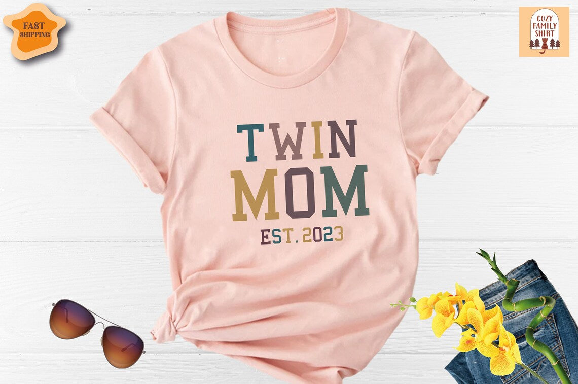 Unisex T-shirt Twin Mama Shirt, Mother of Twins, Mama Shirt, Mothers Day Shirt, Mom Life Shirt, New Mom Shirt, Cool Mom Shirt, Pregnancy Announcement Shirt