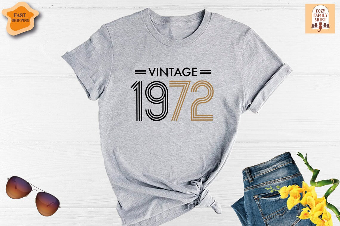 Unisex T-shirt Birthday Shirt, Birth Year Shirt, Vintage 1972 Shirt, Custom Birthday Shirt, Birthday Party Shirt, 51st Birthday Shirt, 1972 Birthday Shirt