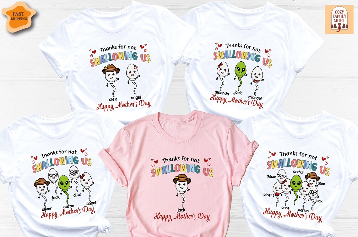 Unisex T-shirt Thanks For Not Swallowing Us Shirts, Happy Mothers Day Shirt, Grandchild's Name Shirt, Grandma Shirt, Mother Shirt, Mothers Day Shirt