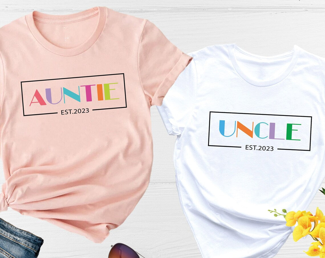 Unisex T-shirt Auntie and Uncle Shirts, Custom Family Shirt, Baby Shower Shirt, Cool Auntie Shirt, Cool Uncle Shirt, Uncle Reveal Shirt, Aunt Reveal Shirt