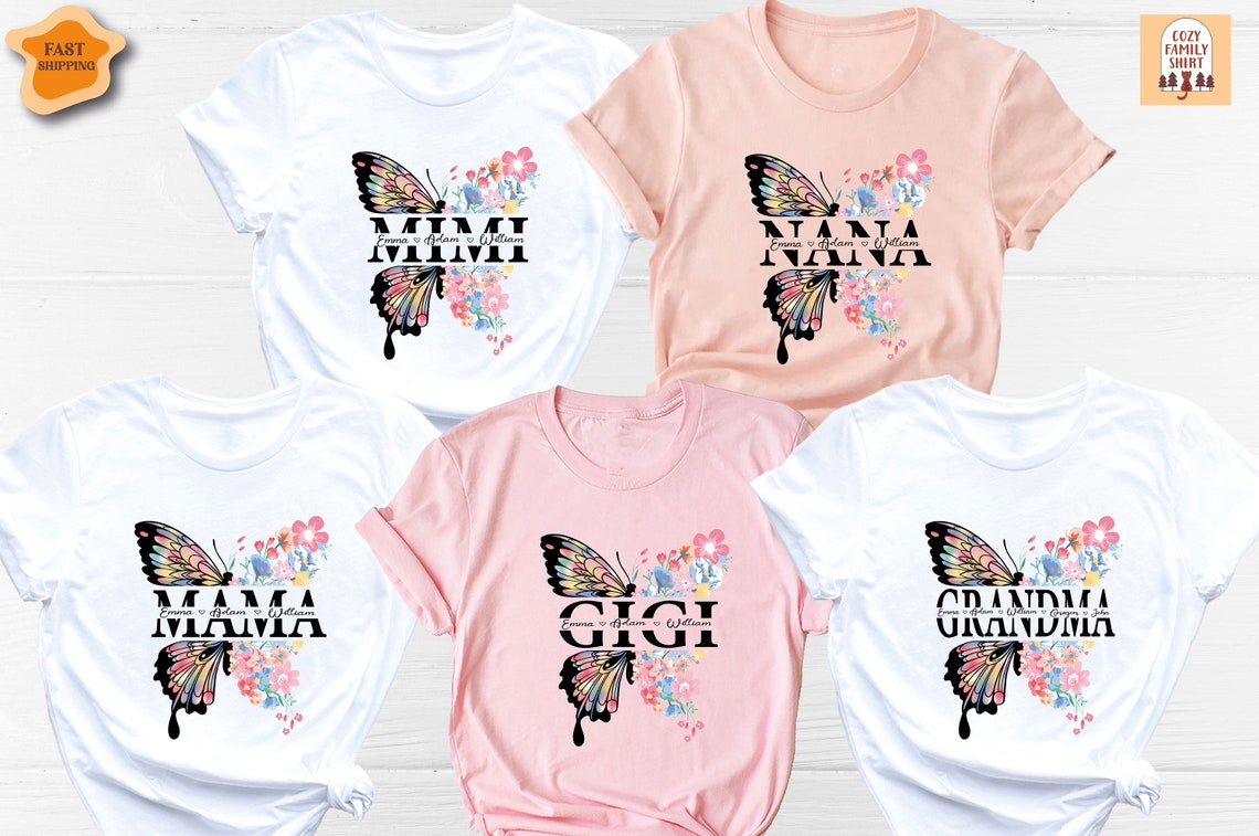 Unisex T-shirt Butterfly Mama Mimi Nana Gigi Grandma Shirt, Floral Mama Shirt, Mothers Day Shirt, Mom Shirt, Mother Shirt, Mom Life Shirt, Custom Mom Shirt