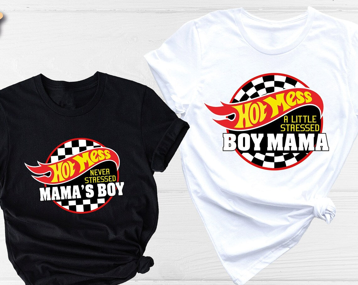 Unisex T-shirt Hot Mess Mama Shirt, Boy Mama Shirt, Vintage Mother's Day Shirt, Funny Mom Shirt, Mother and Son Shirt