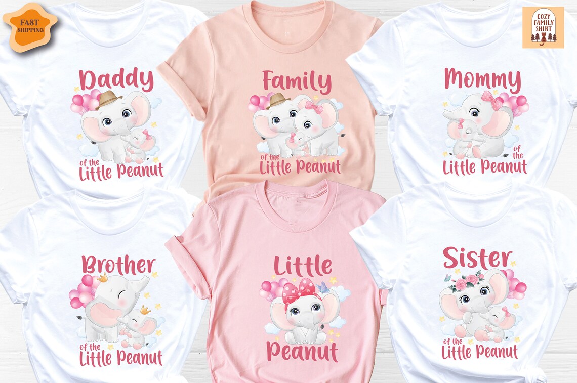 Unisex T-shirt Elephant Family Shirt, Little Peanut Shirt, Baby Peanut Shirt, Baby Elephant Shirt, Mom of The Baby Shirt, Dad Of The Baby Shirt, New Baby