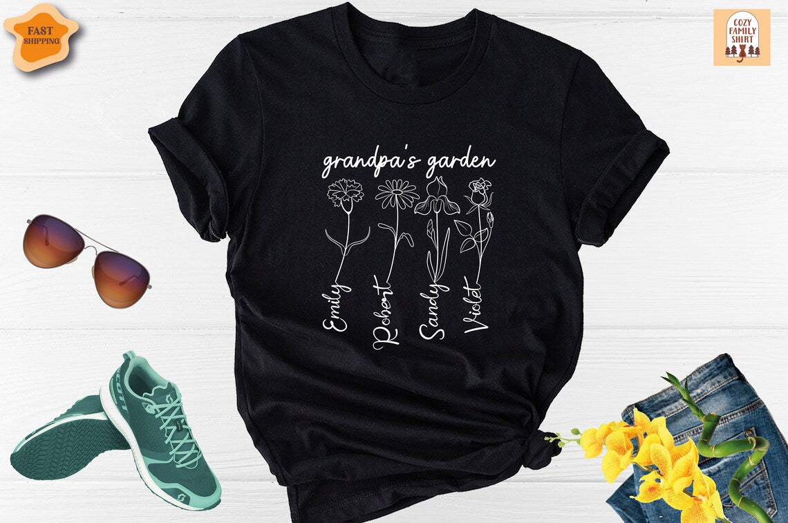 Unisex T-shirt Grandpa Garden Shirt, Flower Garden Shirt, Fathers Garden Shirt, Grandparents Shirt, Fathers Day Shirt, Custom Grandpa Shirt, Kids Names Tee