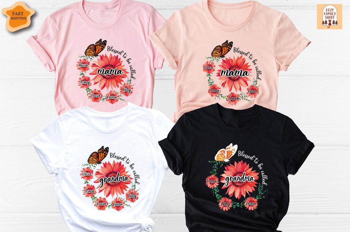 Unisex T-shirt Sun Flower Mama Shirt, Sun Flower Grandma Shirt, Mom Shirt, Mama Shirt, Blessed Mama Shirt, Mothers Day Shirt, Butterfly Mama Shirt