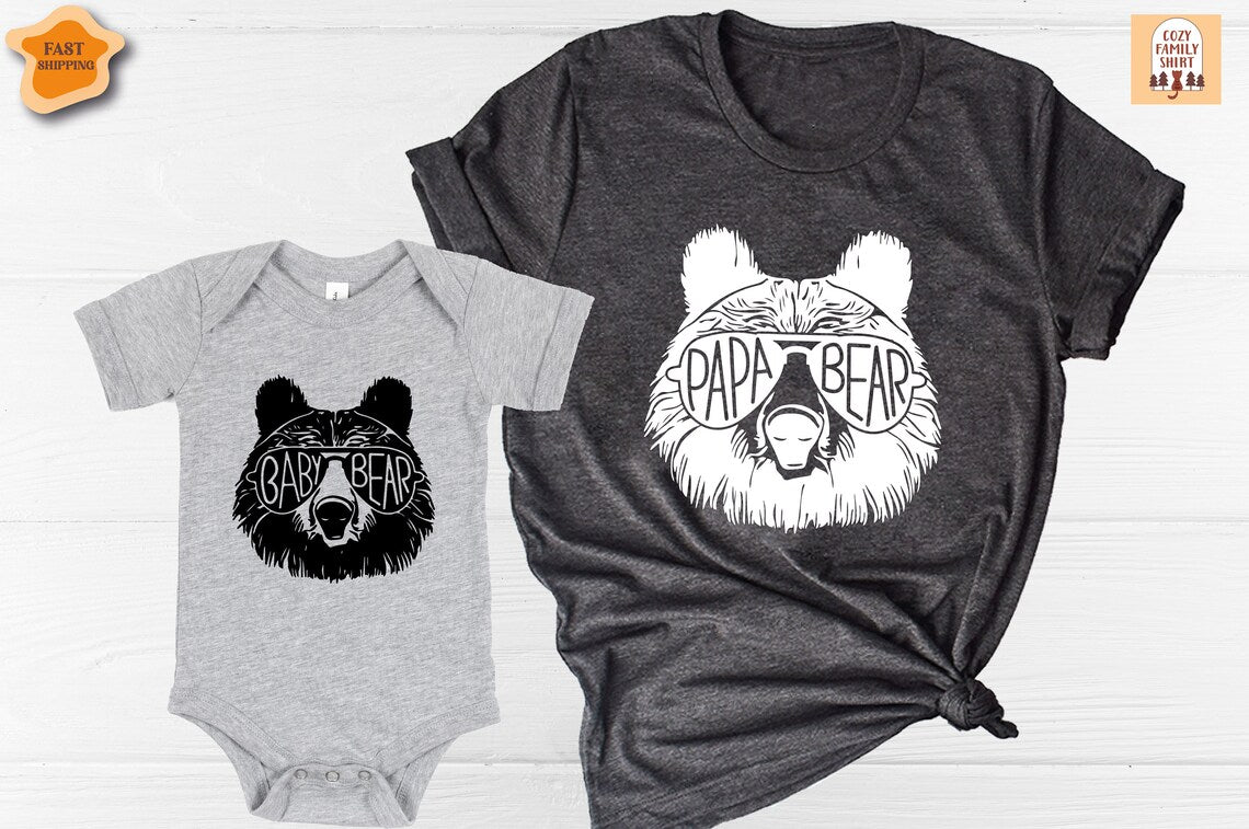 Unisex T-shirt Papa Bear Baby Bear Shirt, New Dad Shirt, Dad And Son Shirts, Bears Lover Family Tee, Fathers Day Shirt, Bear Family Shirts