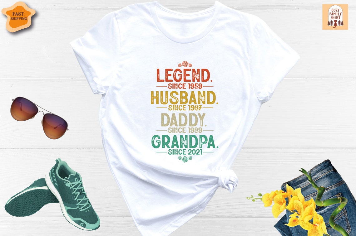 Unisex T-shirt Husband Father Grandpa Legend Shirt, Grandfather Custom Dates, Great Father's Day Shirt, Personalized Dad Grandpa Shirt