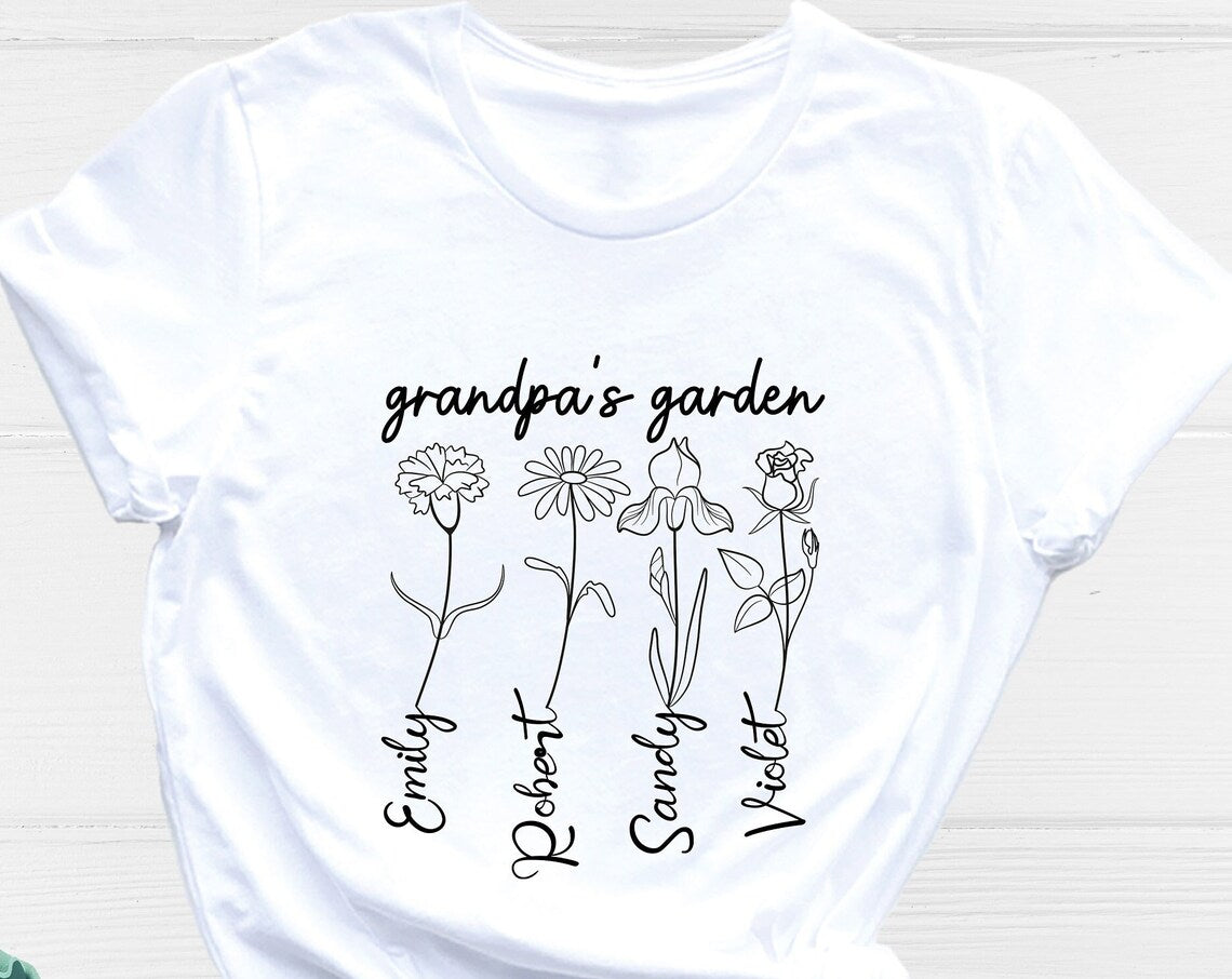 Unisex T-shirt Grandpa Garden Shirt, Flower Garden Shirt, Fathers Garden Shirt, Grandparents Shirt, Fathers Day Shirt, Custom Grandpa Shirt, Kids Names Tee