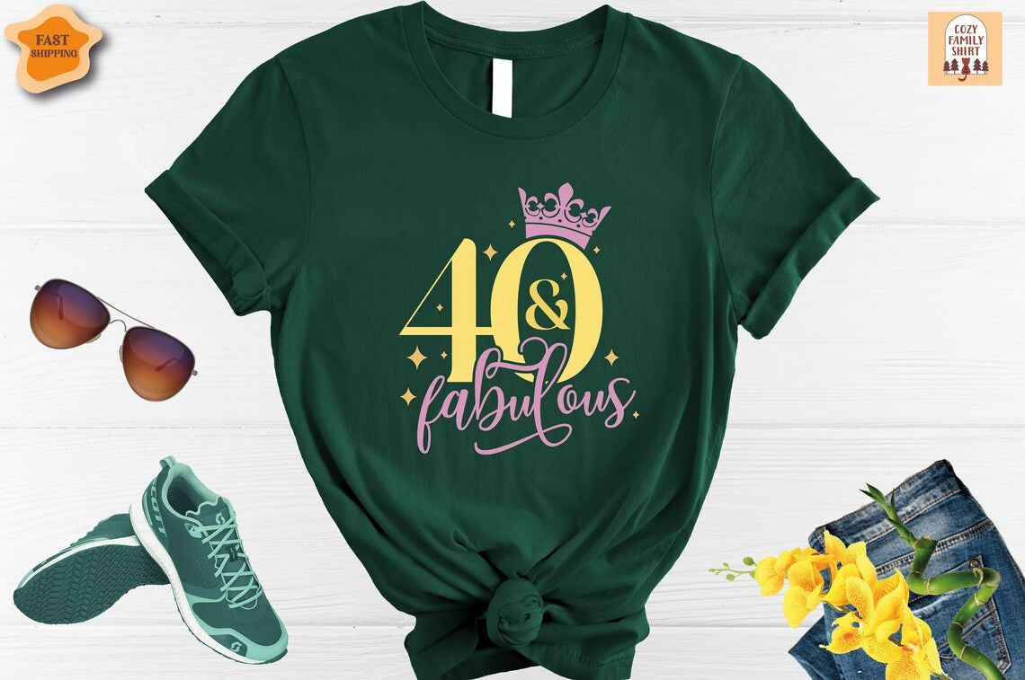 Unisex T-shirt Birthday Shirt, 40th Birthday Shirt, 40 and Fabulous Shirt, 40 Years Old Shirt, Hello 40 Shirt, Birthday Queen Shirt, Birthday Party Shirt